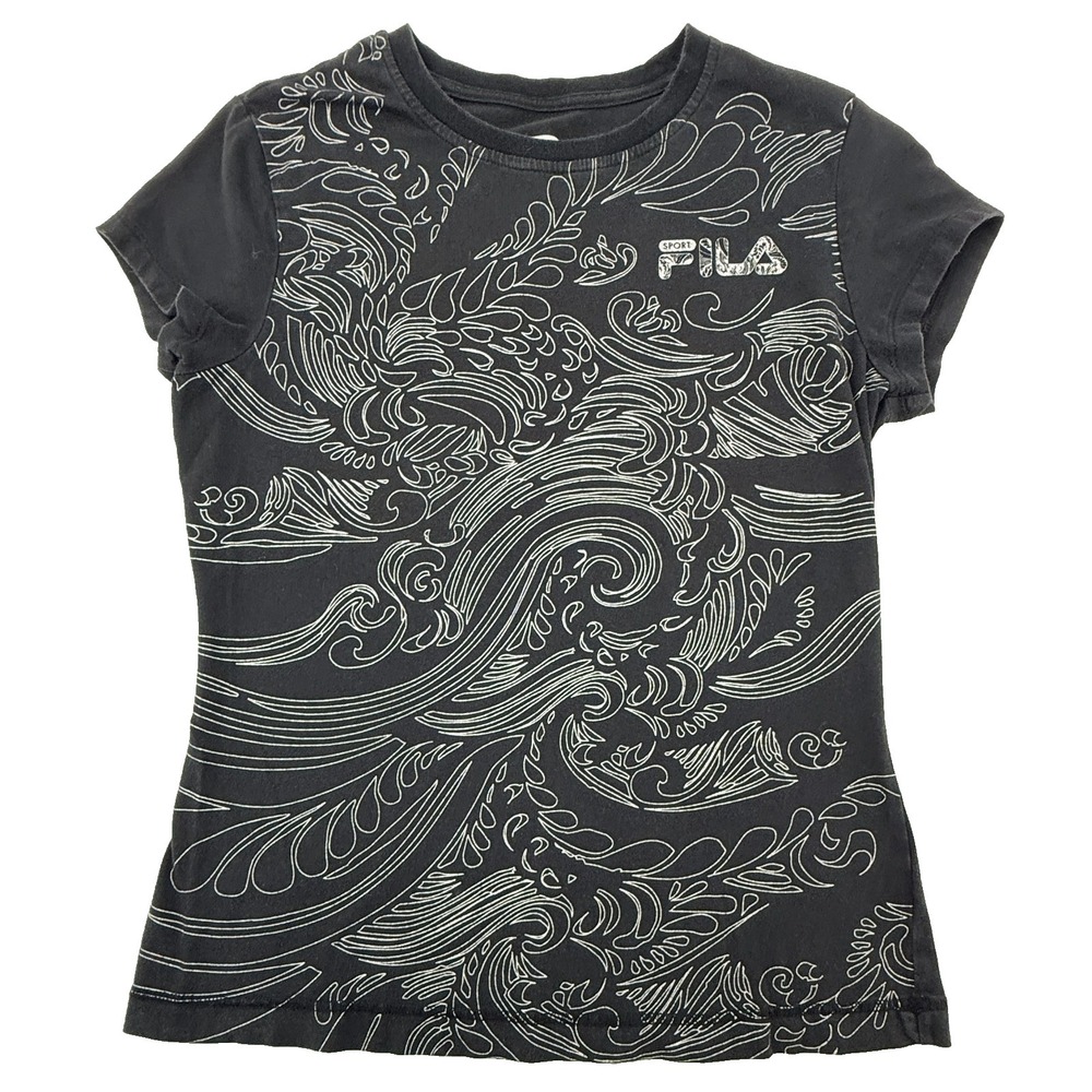 Fila Sport Womens Medium Black Graphic T Shirt Fitted Stretch Athletic